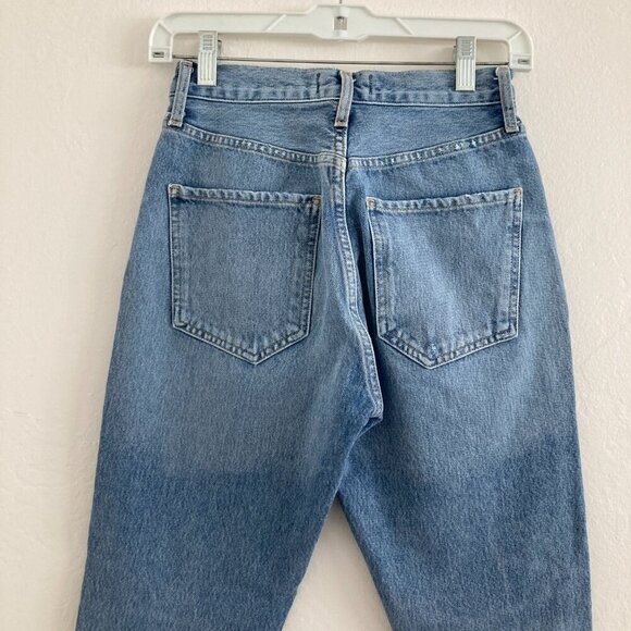 Agolde Riley Jeans Button Fly High Ride Distressed Classic Rigid Denim Crop 23 - Picture 8 of 11